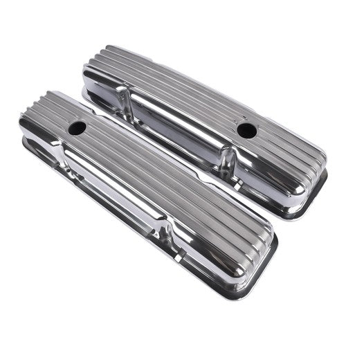 DURAFORCE Retro Finned Polished Aluminum Short Valve Covers Fits 1958-86 SBC Chevy 350 400