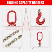 DURAFORCE 2PCS 5/16"x6' G80 Chain Lifting Sling 2 Legs 3T/6600lbs Capacity w/ Grab Hooks