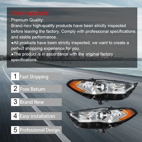 DURAFORCE LED DRL Headlight Assembly Headlamps Left+Right Side For Ford Fusion 2017-2019