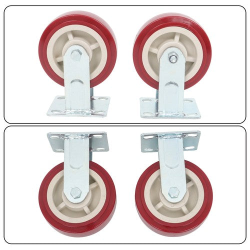 DURAFORCE Four 6" red industrial casters 2 with brakes 2 without brakes
