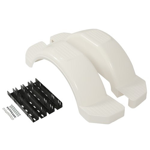 DURAFORCE 2 Single Axle Trailer Fenders w/ Top Step For 13" Wheels Tires Skirt Boat White