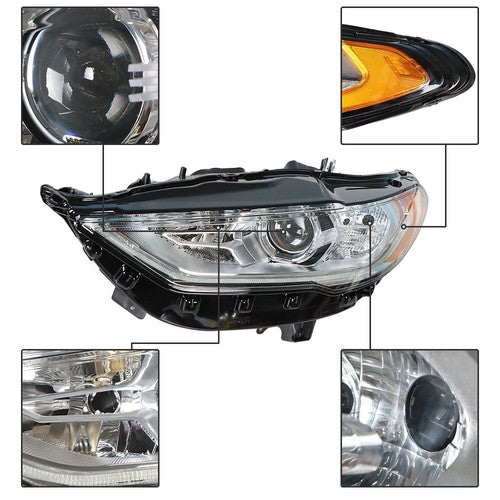 DURAFORCE Driver Left Side Headlight Assembly W/LED DRL Chrome For Ford Fusion 2017-2019