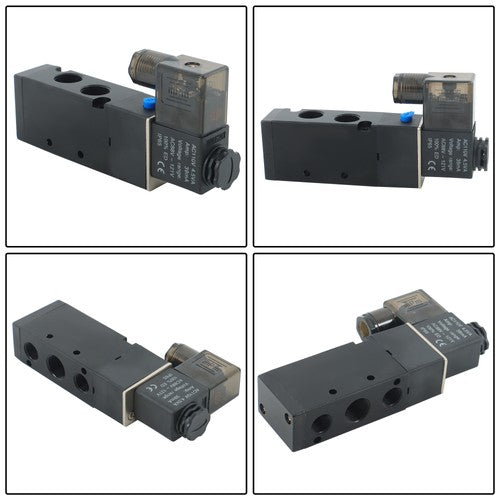 DURAFORCE 3/8'' 5 Port, 2 Position Pneumatic Solenoid Valve, 110V AC Coil, Air Return