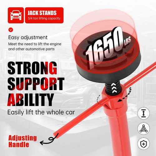 DURAFORCE Underhoist Jack Stand Support Engine Lift 3/4 Ton Capacity Lifting 64.5" - 84.5"