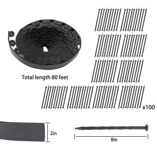 DURAFORCE 2 Inch For Lawn Tall Garden Edging 80ft Landscape Edging with 100 Spikes New