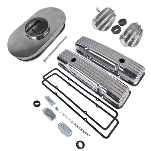 DURAFORCE Polished Valve Cover Air PCV Breather 15" Full Finned Air Cleaner For 58-86 SBC
