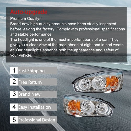 DURAFORCE Pair Set For Chevy Malibu 2004-2008 Headlight Replacement Halogen Clear Lens L+R