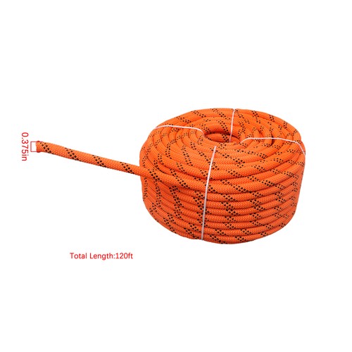 DURAFORCE 48 Stranded Braided Rope 3/8"×120' Orange Black Breaking Strength 3430 Pounds