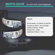 DURAFORCE Left+Right Side Clear Front Headlights Headlamps For Toyota Highlander 2014-2016