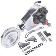 DURAFORCE For Chevy SBC 265 283 Chrome Steel Power Steering Pump With Bracket Kit & Pulley
