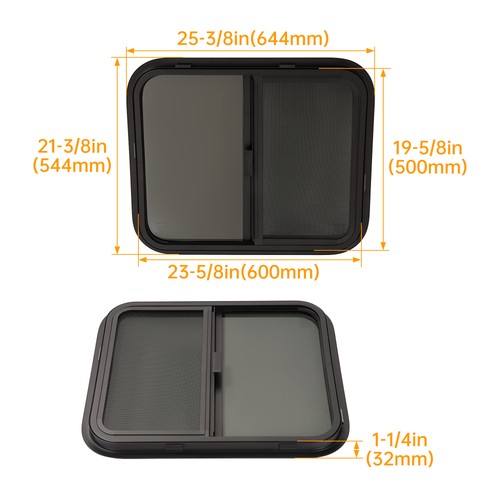 DURAFORCE 24" W X 20" H Horizontal Slide RV Exit Window W/Trim Ring For RV Cargo Trailer