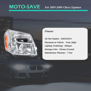 DURAFORCE Headlight Fit For Chevy Equinox 2005-2009 Headlamps Passenger Side Clear Housing