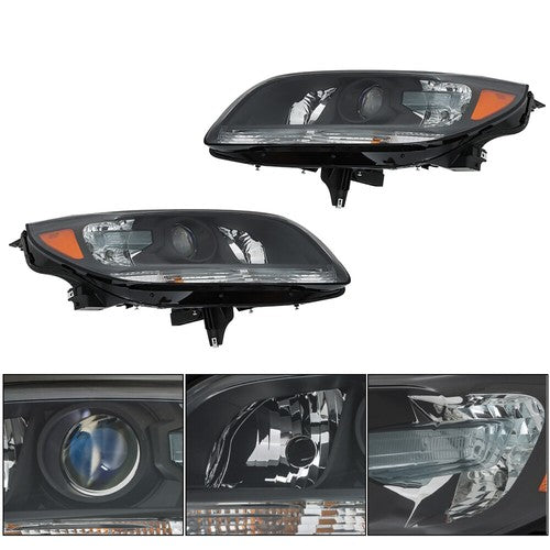 DURAFORCE Projector Headlights Halogen Black Housing For Chevy Malibu 2013-2016 Left&Right