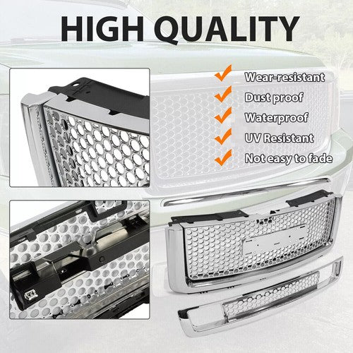 Upper Lower Grille Hood Molding Chrome for 2007-13 GMC Sierra 1500 Denali Pickup