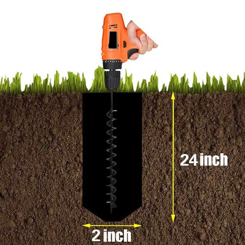 DURAFORCE 2" x 24" Auger Drill Bit For Garden Plant Bulb Rapid Planter For 3/8in Hex Drill