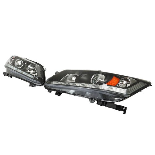 DURAFORCE For Honda Accord 2013-2015 LH+RH Headlights Headlamps Clear Lens Halogen Black