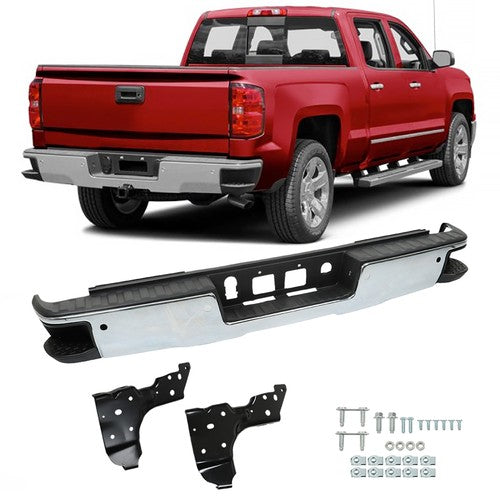 DURAFORCE Chrome Rear Step Bumper Assembly For Chevy Silverado GMC Sierra 1500 2014-2018