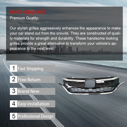 DURAFORCE Front Grille Upper Trim & Lower Grille For Honda CRV 2015-2016 Black Plastic