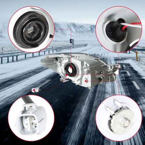 DURAFORCE Left & Right Pair Headlights Headlamps Black Housing For Toyota Yaris 2007-2012