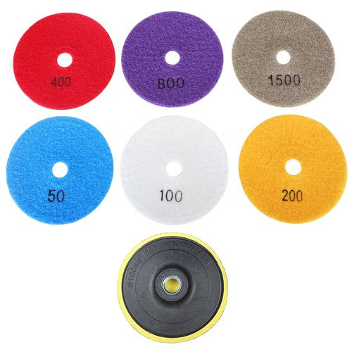 DURAFORCE 7PCS 4 Inch Set Wet Dry Diamond Polishing Pads For Granite Concrete Marble Stone