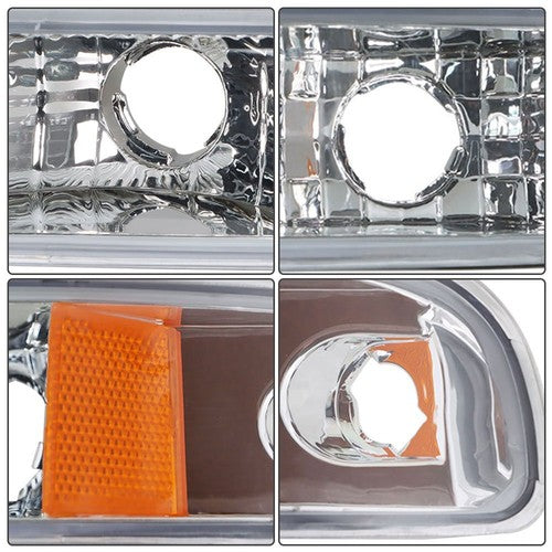 DURAFORCE Fit For GMC Sierra 1500 1999-2007 LH+RH Headlight Replacement Halogen Chrome