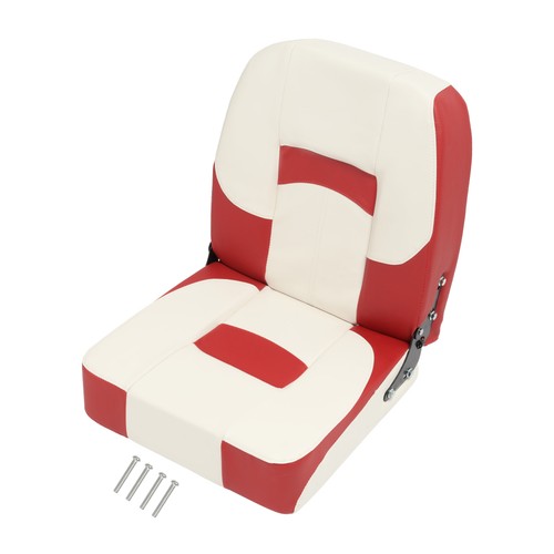 DURAFORCE Boat Seat Low Back Folding Fishing White+Red Seat Captain Chair Foam Padding
