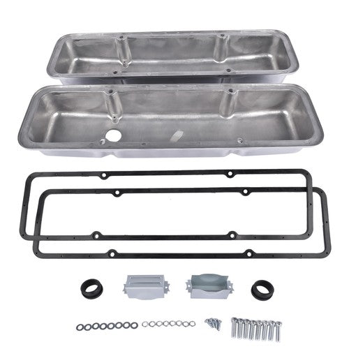 DURAFORCE Retro Finned Polished Aluminum Short Valve Covers Fits 1958-86 SBC Chevy 350 400