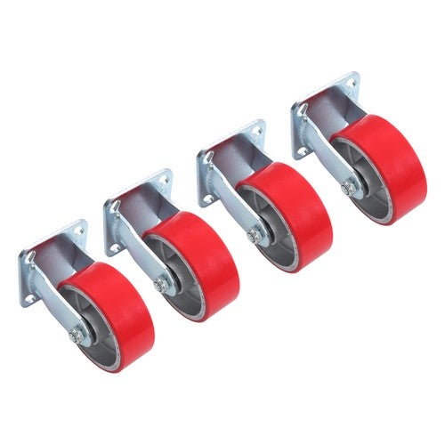 DURAFORCE 4 Pcs Polyurethane 3200Lbs 5"×2" Caster Wheels Red Straight Wheels Heavy Duty