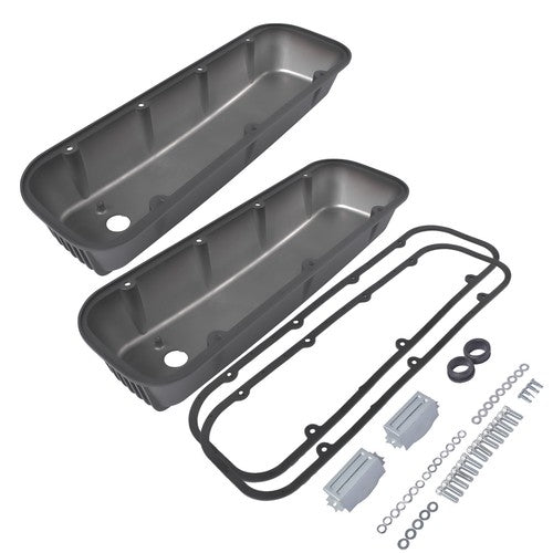 DURAFORCE 3-11/16" Tall Finned Valve Covers Black for Chevy BBC 396 402 454 502 1965-1995