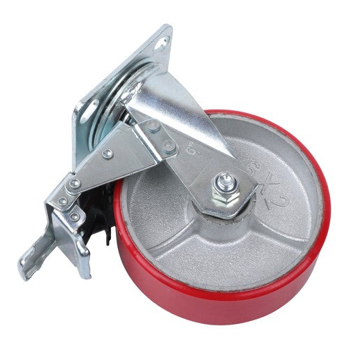 DURAFORCE 1 x 6' Heavy Duty Metal CASTERS Construction Red With Brakes