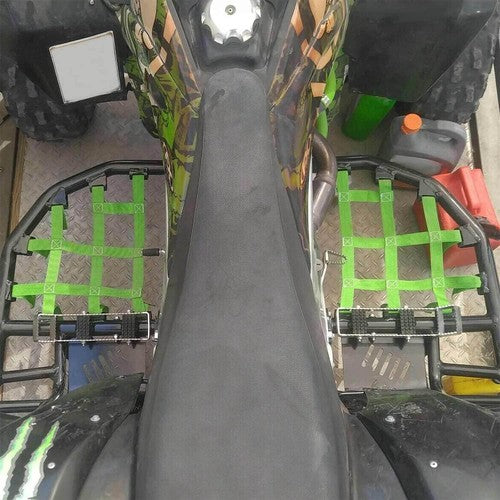 DURAFORCE Black Nerf Bars Green Net For Kawasaki KFX450R 2008-2015 Pro Peg Heel Guard
