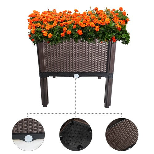 DURAFORCE Set of 2 Elevated Plastic Planter Box Elevated Raised Garden Bed Indoor Outdoor