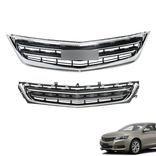 DURAFORCE 2PCS Black Front Upper & Lower Grille For Chevrolet Impala 2014-2020 Chrome New