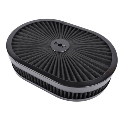 DURAFORCE 12" x 2" Super Flow Oval Air Cleaner Set with Washable Black Element, Black Trim