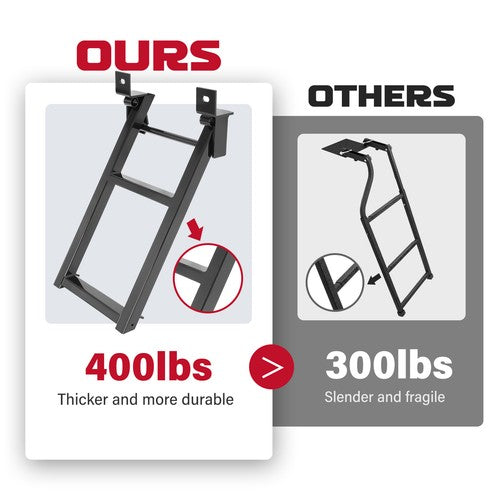 DURAFORCE Truck Bed Step 2-Rung Retractable Tailgate Ladder Heavy Duty W/L-Shaped Bracket