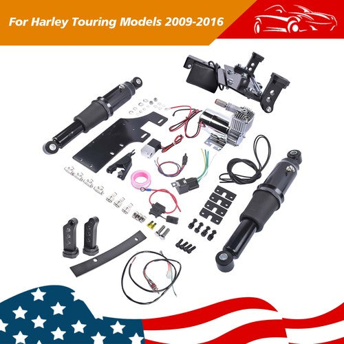 DURAFORCE Rear Air Ride Suspension Set w/ Stand for Harley Touring Electra Glide 2009-2016