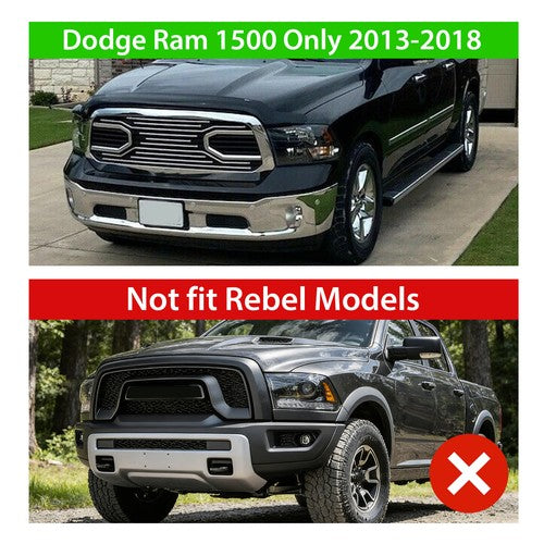 Front Bumper Grille Chrome Grill Big Horn Style for 2013-2018 Dodge Ram 1500