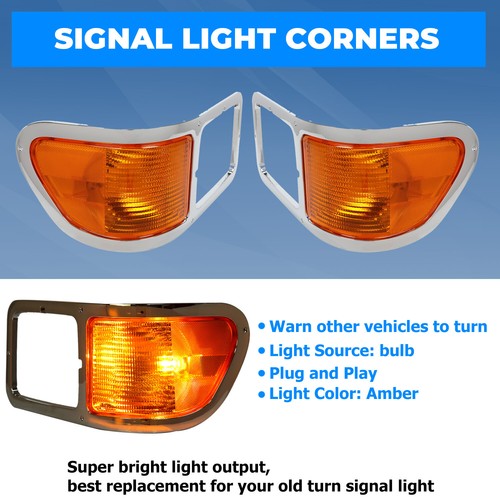 Fit For 00-15 Ford F650 F750 Pair Headlight Bezel Trim Driver Passenger With Bulbs