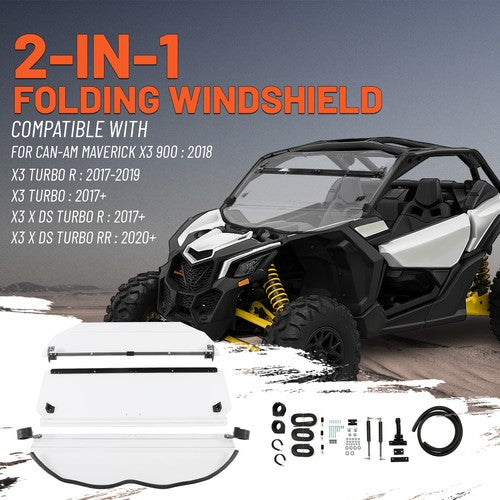 2-In-1 Flip Front Clear Windshield with Hardware for Can-Am Maverick X3 2017-2025