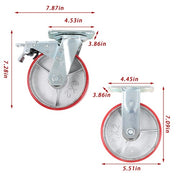 DURAFORCE 6" X 2" Industrial Casters - 2 Fixed and 2 Swivel Caster Wheels with Brakes