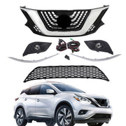DURAFORCE Front Bumper Grille Set W/Trim Molding & Foglights For Nissan Murano 2015-2018