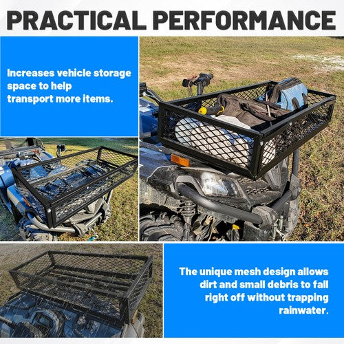 Front Rear Cargo Basket Luggage Carrier Mesh Rack Black Steel for ATV