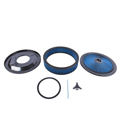 DURAFORCE 14" x 3" Round Blue Super Flow Air Cleaner Kit Washable Element Black Recessed