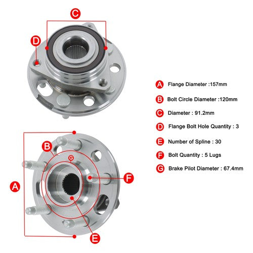 DURAFORCE 2 Pcs Front Wheel Bearing Hub For Chevy Equinox Buick Regal GMC Terrain 513288