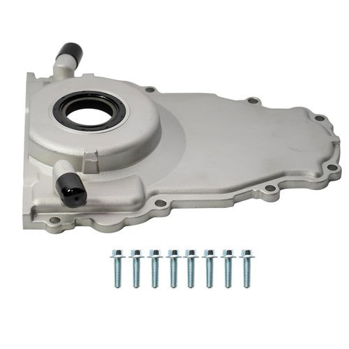 DURAFORCE New Timing Cover w/ 10an Turbo Oil Drain Fitting for GM LS Gen 3 4.8 5.3 5.7 6.0