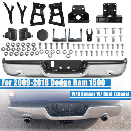 DURAFORCE Chrome Rear Step Bumper for 2009-2018 for Dodge Ram 1500 w/ Dual Exhaust