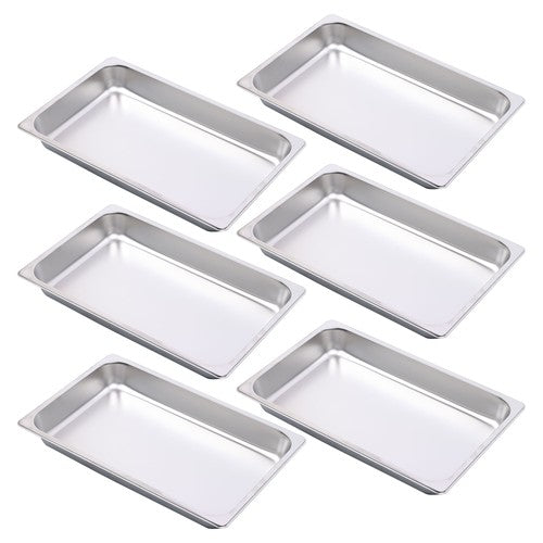 DURAFORCE 2.5 Inch Deep 6 Pack Full Size Restaurant Steam Table Pans Without Lid