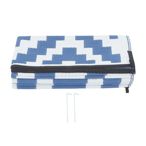 DURAFORCE 9x12ft Waterproof Outdoor Rug Outdoor Plastic Straw Rug Carpet Blue & White