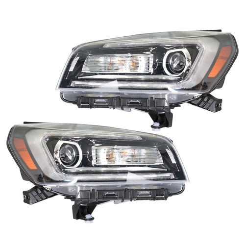 DURAFORCE Headlight For GMC Acadia 2013-2015 16 Driver&Passenger Halogen w/LED Tube Black