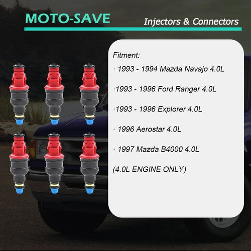 DURAFORCE 0280150931 For 1993-1996 Ford Ranger 4.0L V6 Set of 6 Upgrade Fuel Injectors